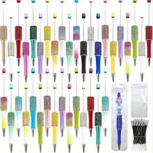 Stylo à paillettes multicolores avec pétales - Design de perles diamant de type clic, tige en plastique scintillante DIY, style tige perlée cool, encre noire pour artisanat DIY, fêtes et usage au bureau