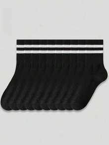 1/3/5/10 Pairs Of Women's Mid-Calf Socks, Black Socks, Women's Socks, Cute Socks, Girls' Socks, Socks That Can Be Worn In All Seasons Of Autumn/Winter/Spring/Autumn, Mesh Breathable Stripe Details, Rail Breathable Hole Design, Moisture-Wicking, Soft And Smooth, Suitable For All Kinds Of Vacation, Sports, Leisure, Business And Other Daily Wear, Can Be Worn All Year Round, Multiple Sizes Available