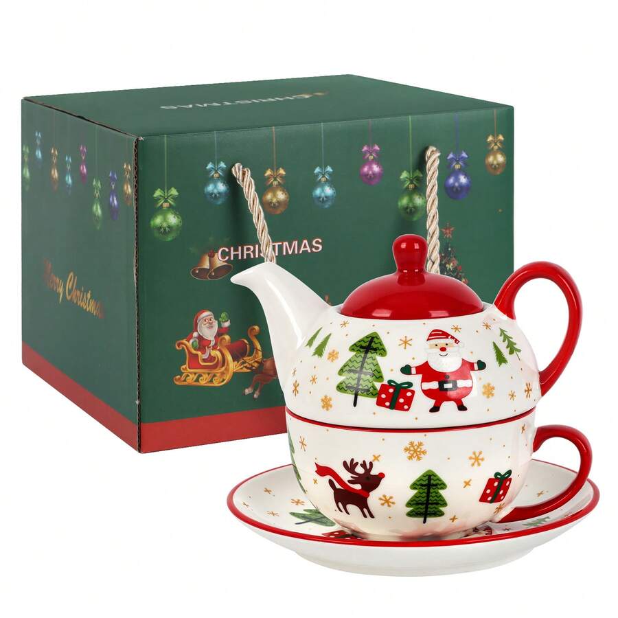 Hand-Painted Santa Teapot Set, Christmas-Themed Tea Collection - Multicolor - View 1