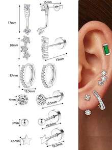 6-24pcs 18K Gold Plated Small Flat Back Stud Earrings For Women Men Hypoallergenic Stainless Steel Earrings Sets Tiny Screw Back Cartilage Earrings Piercing Jewelry Green Clear