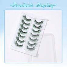 7 Pairs (1 Boxes) Green Eyelashes, Natural Look Soft Fluffy Colored Lashes, Cat Eye False Eyelashes, Suitable For Halloween, St. PatrickS Day, Cosplay, Parties, Stage Makeup 6-20mm - 眼尾拉長款 - 查看 4