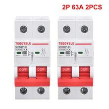 2 pezzi Interruttore automatico solare a 2 poli (2P) con protezione da sovraccarico e cortocircuito, montato su guida DIN, adatto per pannelli solari, sistemi di energia rinnovabile, con varie portate di corrente 6A/16A/20A/32A/40A/50A/63A, design compatto, struttura durevole, per ingegneria elettrica