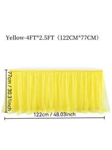 1pc Yellow Sheer Ruffle + Lining Table Skirt, Suitable For Rectangular And Round Dining Tables - Perfect For Birthday Parties, Weddings, Bridal Showers, Cake Tables, And All Celebration Events - Yellow - View 8