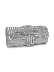 Bolsa Clutch de Luxo com Strass Feminina, Bolsa Transversal Quadrada para Festa de Casamento e Noite