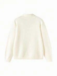 Balabala Áo len dệt kim BalaOne Tween Girl 2025, lớp lót cổ cao cho bé trai và bé gái - Màu trắng sữa - Xem 5