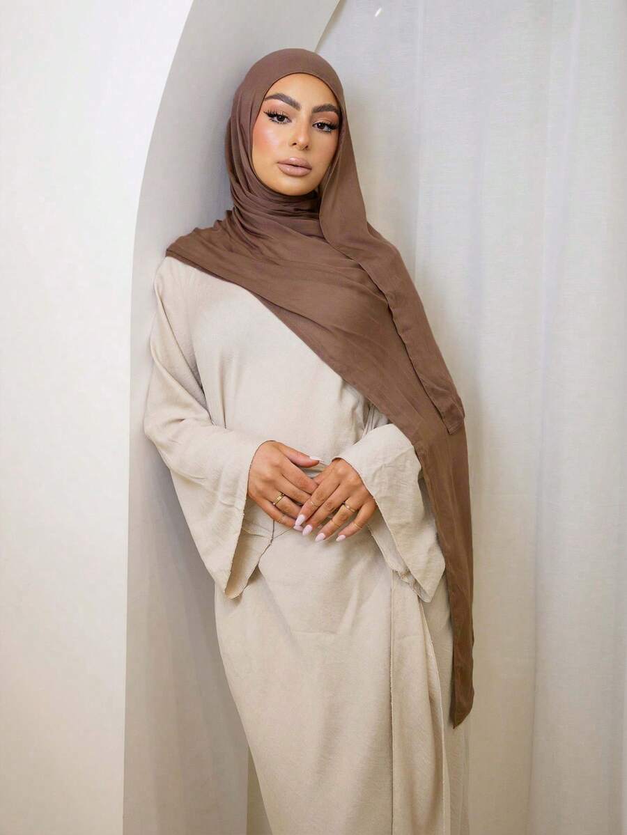 1pc Women Solid Color Viscose Headscarf, Soft Wide Edge Headband, Versatile Sunscreen Scarf Hijab, Suitable For Daily Wear