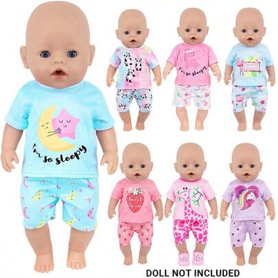 16-18 Inch Children's Doll Clothes, Panda, Giraffe, Strawberry Fruit Element, Realistic Doll Clothes 2 Pieces Set, Reborn Doll Sleepwear Outfit, Multiple Styles Available, Great Gift For Kids, Family And Friends, Christmas Gift (Doll Not Included)