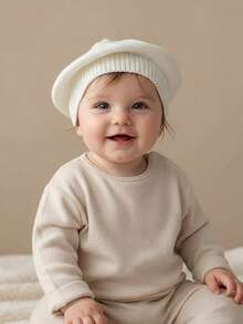 1pc Solid Color Baby Knit Beret Hat, Suitable For Daily Use, 0-2 Years Old - Multicolor - View 3