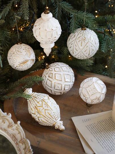 1pc Christmas Ball Ornaments White And Gold Rustic Christmas Ball Ornaments 4'' Vintage Christmas Tree Decorations Large Shatterproof Neutral Farmhouse Luxury Xmas Ornaments For Christmas Tree Home Decor