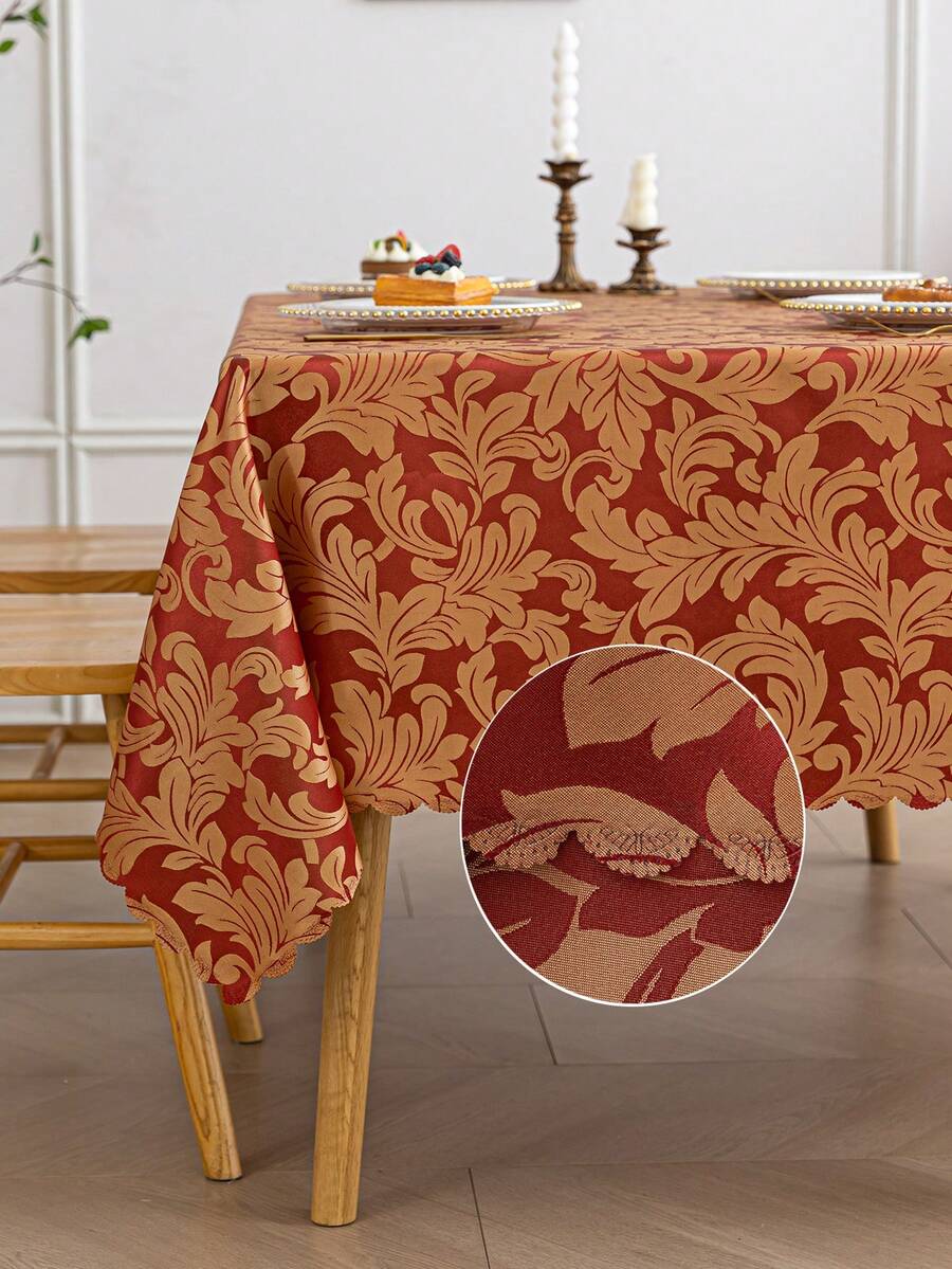 1 قطعة مفرش طاولة أنيق بطبعة زهرية ذهبية من نسيج الجاكار، قابل للعكس بحافة مموجة على شكل فراشة، مصنوع من بوليستر قابل للغسيل، مناسب للمطاعم والأعراس والحفلات والنزهات والولائم والمطابخ والمقاهي والإفطار والبوفيه والأعياد والكريسماس