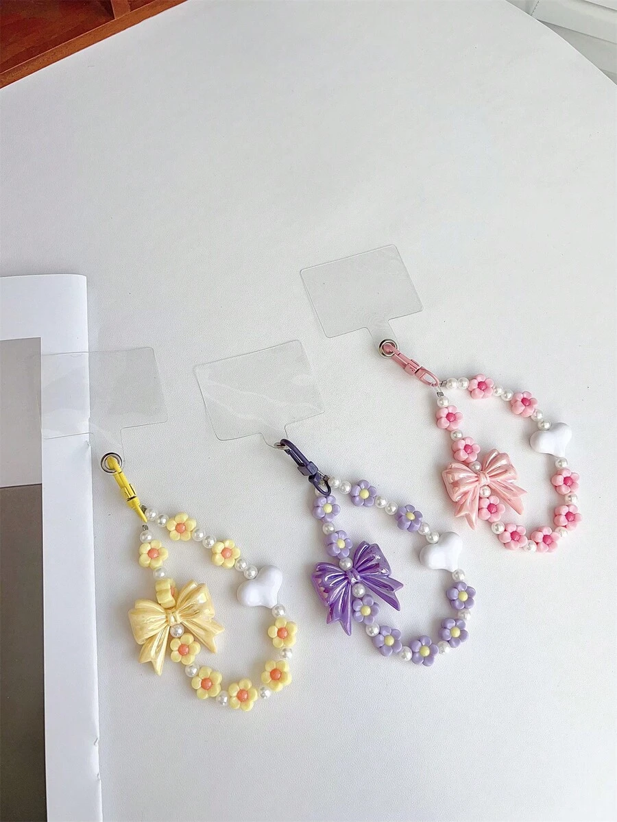 1pc Big Bow Pearl Decor Phone Lanyard, Bag/Camera Charm