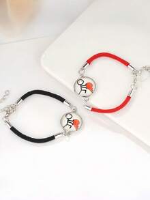 2pcs Glow-In-The-Dark Couple Bracelets, Handmade Braided Sun & Moon Design Bracelets, Lovers' Time Gemstone Braided Bracelet, Suitable As Birthday, Holiday, Valentine's Day Gift For Girlfriend, Boyfriend, Friends - Multicolor - View 9