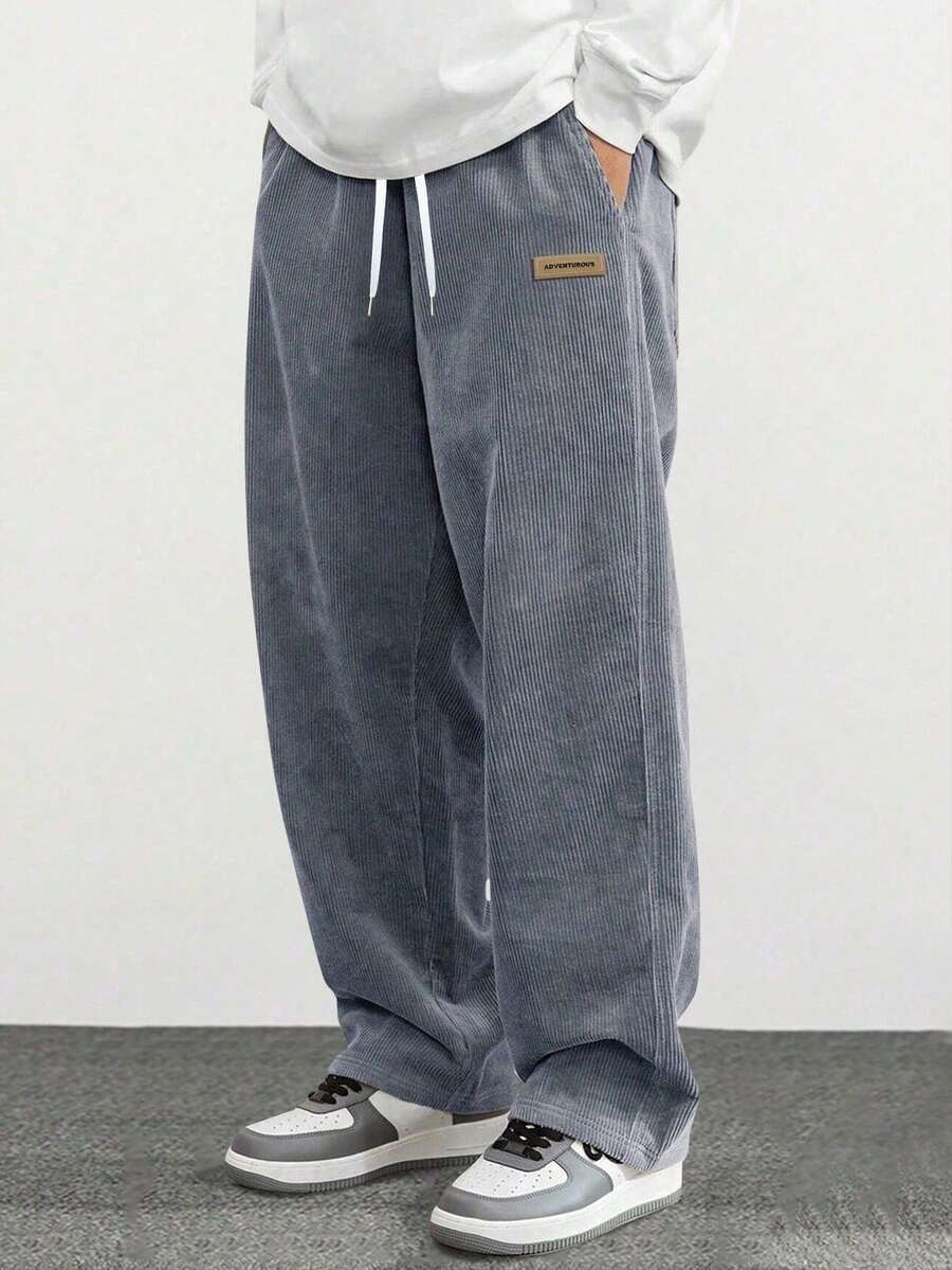 Men's Autumn And Winter Corduroy Straight Leg Pants With Anti Wrinkle And Drooping Feel, Labeled With Letters For Casual, Loose And Versatile Long Pants For Men - 淺灰 - 查看 1