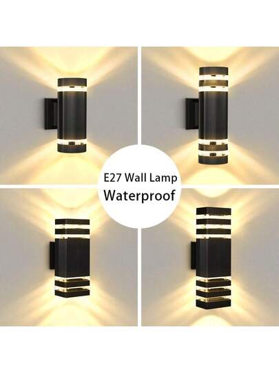 CANMEIJIA 1pc E27 Wand Lamp, LED Light, Outdoor Waterproof IP65, Indoor Base, Includes Warm Wit Bulb, Can Other Bulbs As Needed, Applicable Outdoor, Patio, Garage, Entrance, Garden, Yard, Round Square