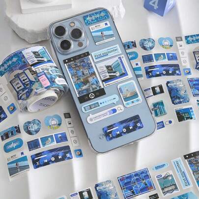 韩式风景笔记本 DIY 装饰材料贴纸（每卷约 150 张）、日式贴纸剪贴簿材料装饰和纸胶带、手机壳、水瓶、笔记本电脑、愿景板、日记本、剪贴簿的美学贴纸。返校