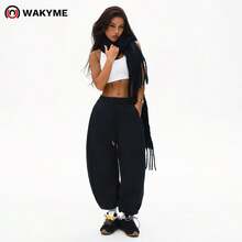 WAKYME Pantaloni jogger casual da donna con coulisse e tasche, tinta unita, stile minimalista, adatti per leggings autunno/inverno
