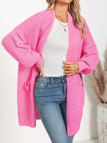 Casual Solid Color Cardigan With Dual Pockets, Versatile For Autumn/Winter