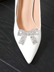 2 件可拆卸 DIY 鞋配件，人造水晶金属银色/白色/金色蝴蝶结装饰，时尚优雅鞋夹配件，适用于高跟鞋、浅口鞋、新娘鞋、办公室/商务鞋 - 白色 - 查看 5