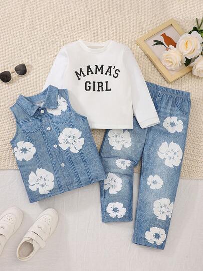 3pcs Young Girl Casual Suit Set - Vest, Long Sleeve Top, Pants, Spring/Autumn Outfits
