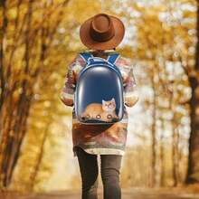 Cat Backpack Carrier – Transparent Bubble Space Capsule Pet Backpack With Hard Shell Dome, Mesh Ventilation & Padded Straps For Hands-Free Travel - Blue - View 6