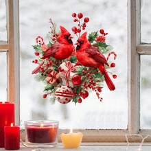 Pegatinas de ventana con diseño de pájaros cardenales navideños, calcomanías de pájaros rojos con diseño de acebo y bayas, para decoración de sala de estar, dormitorio, baño, refrigerador, inodoro, autoadhesivas, removibles, formas asimétricas, suministros para fiestas de Navidad