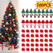 Mini sombrero de Navidad, Mini bufanda, Color rojo y verde, sombrero colgante para dedo, botella de piruleta, decoración para fiesta de Navidad DIY - Mezcla 80 piezas - Ver 3