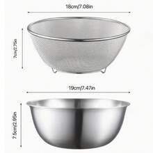 1 套/2 件不锈钢烘焙和搅拌碗，带刻度标记，搅拌碗和水果/蔬菜滤锅，蔬菜清洗盆套装 - 銀色 - 查看 13