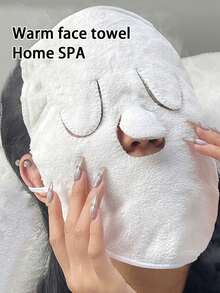 1pc Reusable Hot Compress Facial Mask, Hot And Cold Skin Care, Facial Moisturizing, Home Facial Spa, Camping Or Disaster Relief Facial Mask Towel, Beauty Skin Steaming Hot Face Wash Towel - 白色 - 查看 2