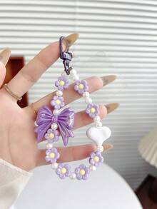 1pc Big Bow Pearl Decor Phone Lanyard, Bag/Camera Charm