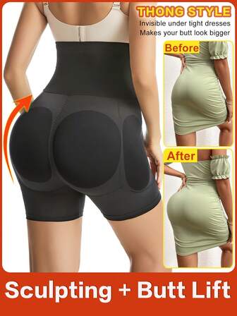1 件女式提臀纽扣塑身短裤，带可拆卸衬垫，高腰塑身内衣，性感紧身打底裤
