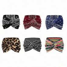 6 Pack Turban Headbands For Women Wide Vintage Head Wraps Knotted Cute Hair Band Accessories - Black - View 1