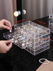 1pc Transparent 5-Layer 120-Grid Jewelry Storage Box For Women's Daily Earrings, Rings, Necklaces, Bracelets. Drawer Style 5-Layer 120-Grid Detachable Large Capacity Nail Drill & Nail Decoration Organizer - Clear - View 3