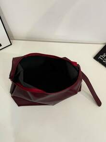 时尚勃艮第色手提包，大容量女士单肩包，设计感十足 - 酒紅色 - 查看 4