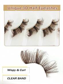 Asiteo 7 Pairs Brown Natural Half-Eye False Eyelashes, Natural Cat Eye False Eyelashes Makeup Tools, Extra Long Fluffy Faux Mink False Eyelashes With Transparent Band, Natural Long Cat Eye False Eyelashes, 3D Fluffy False Eyelashes, Mini Cute Super Short Half-Eye False Eyelashes, Suitable For Cosplay - 棕色 - 查看 3