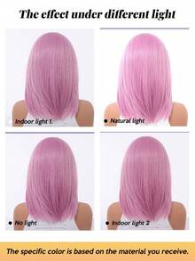 五星级14英寸优雅中长直发薰衣草色假发，带刘海 - 玫瑰网帽，耐热合成纤维，女士假发，适合日常、派对、角色扮演、万圣节和其他场合 - 紫丁香色 - 查看 10
