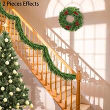 1 قطعة إكليل صنوبر نورفولك اصطناعي ذو ملمس طبيعي مع كرمة خضراء، إكليل صنوبر شتوي اصطناعي، إكليل أخضر اصطناعي للطاولة والمدفأة والجدران للاستخدام الداخلي والخارجي، ديكور منزلي لعيد الميلاد