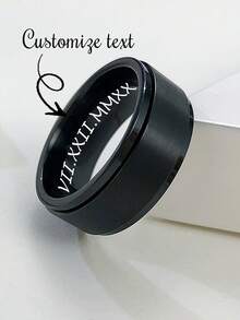1pc Minimalist Personalized Laser Engraved Name Text Stainless Steel Rotatable Ring For Men, Gift For Friends, Thanksgiving, Christmas, Daily Wear, 8mm Width - 394 - View 1