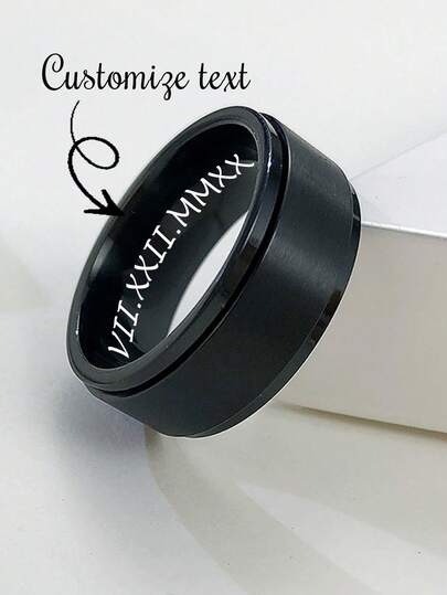 1pc Minimalist Personalized Laser Engraved Name Text Stainless Steel Rotatable Ring For Men, Gift For Friends, Thanksgiving, Christmas, Daily Wear, 8mm Width