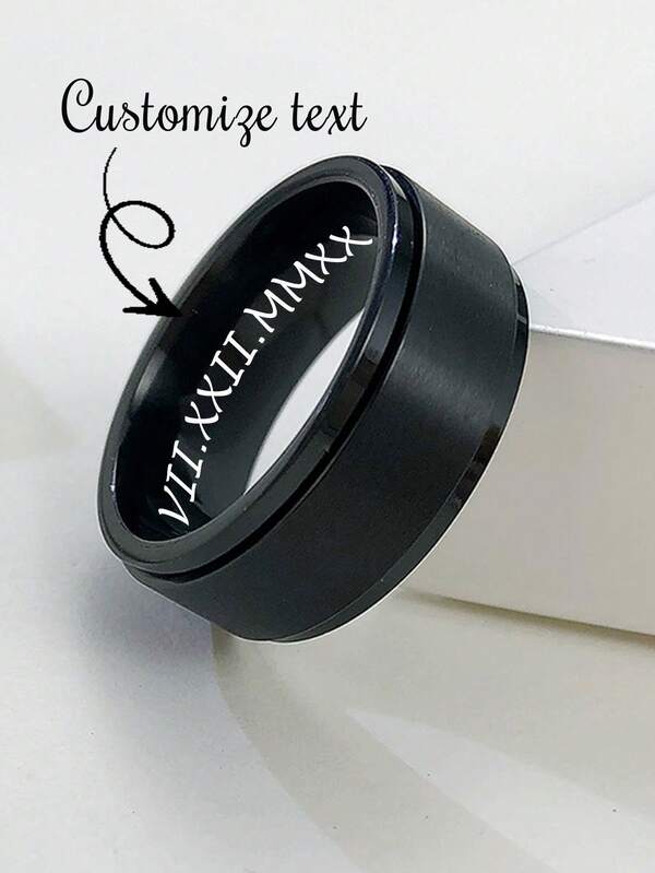 1 قطعة خاتم دوار من الفولاذ المقاوم للصدأ مع نقش اسم شخصي بالليزر، هدية للأصدقاء، ، عيد الميلاد، للاستخدام اليومي، عرض 8 مم