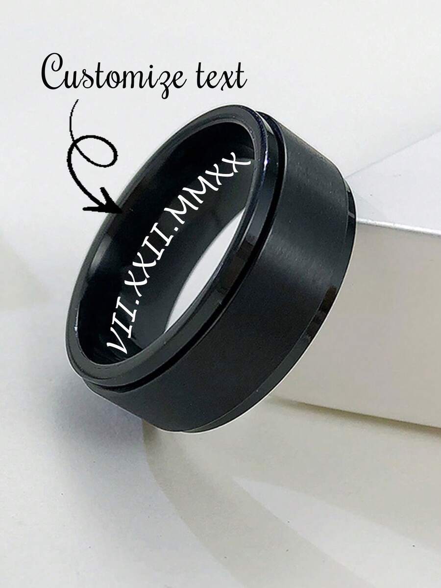 1pc Minimalist Personalized Laser Engraved Name Text Stainless Steel Rotatable Ring For Men, Gift For Friends, Thanksgiving, Christmas, Daily Wear, 8mm Width - 394 - View 1
