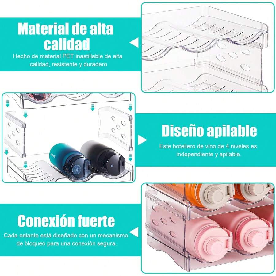 Organizador de Botellas Apilable para 12 Botellas, Soporte para Botellas, Porta Botellas de Almacenamiento para Cocina, Hogar, Tienda - 1 - Ver 1