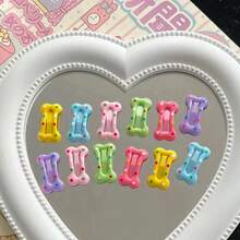 长毛犬适用迷你骨头形状发夹,多种颜色可选;可爱波点糖果色狗狗发夹;猫咪毛发饰品;宠物毛发装饰套装;随机颜色骨头图案 - 彩色 - 查看 9