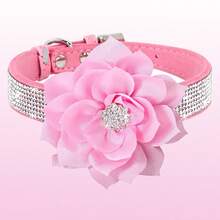 3D Rhinestone Floral Pet Dog Collar - Pink - View 16