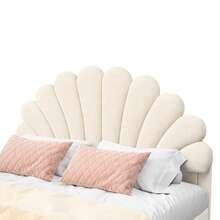 Letto matrimoniale 140 x 200 cm, testiera a forma di fiore, letto imbottito per bambina con doghe in legno, velluto, letto principessa a forma di petalo, camera da letto, beige/bordeaux, materasso non incluso