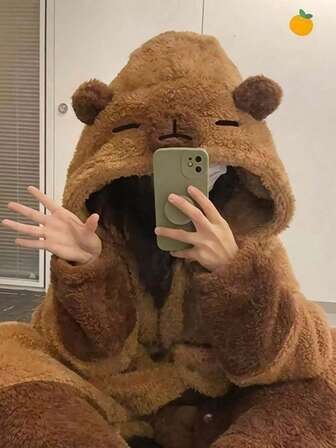 Wear Blanket, Cute Capybara Plush Wear Blanket, Hooded Coral Fleece Cartoon Cute Style Robe With Hood - Winter Warm Coral Fleece Cartoon Animal Hooded Robe, Suitable For Adults, Hooded Robe With Large Pockets And Cuffs, Suitable For Autumn And Winter, Warm, Gift, Couple Outfit,Christmas Gift, New Year Gift