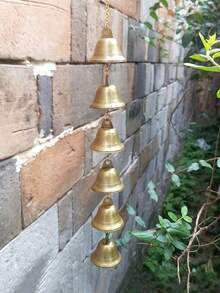 Carillón de viento de metal vintage, carillón de campana retro hecho a mano con cadena decorativa y colgante, adecuado para el estilo clásico del campo, puede crear una decoración de jardín exterior relajante, decoración para el hogar y el exterior. Esta decoración colgante de metal de estilo campestre está finamente elaborada, decoración de carillón de viento para el patio, el patio y la pared. - Bronce - Ver 2