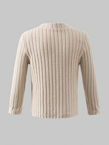 3pcs/Set Girls Solid Ribbed Fitted Set + Plaid Faux Fur Collar Jacket, Winter - Apricot - View 6