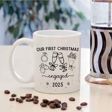 1Pc 11oz Engagement Christmas Coffee Mug, Gift For Couples, Our First Christmas Engaged, Engagement Present, Coffee Lovers Gift, Holiday Gift