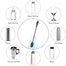 1 pieza/3 piezas Cepillo de silicona de mango largo para limpiar tazas, cepillo de mango largo, cepillo de silicona para botellas, cepillo para botellas y tazas, accesorio de limpieza