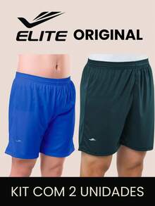 Kit 2 Basic Men's Bermuda Shorts For Football Academy In Polyester Elite Original Father's Day Dad - Royal Blue and Petrol Blue - View 1